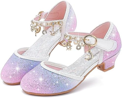 Furdeour Girls Dress Shoes Princess Crystal High Heels Closed Toe Party Wedding Flower Girls Shoes Toddler Little Big Kid
