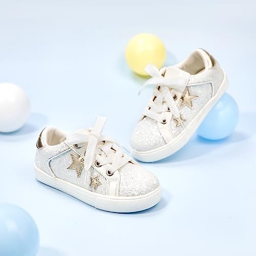GINFIVE Toddler Girls Sneakers Little Girls Slip On Shoes Glitter Sneakers Toddler