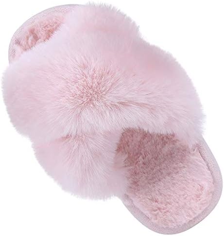 Girl's Soft Plush Lightweight House Slippers Non Slip Cross Band Slip on Open Toe Cozy Indoor Outdoor Slippers