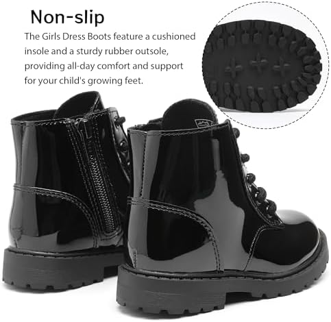 Girls Ankle Boots Lace Up Side Zipper Combat Shoes For Toddler/Little Kid/Big Kid