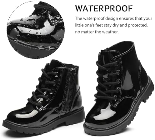 Girls Ankle Boots Lace Up Side Zipper Combat Shoes For Toddler/Little Kid/Big Kid