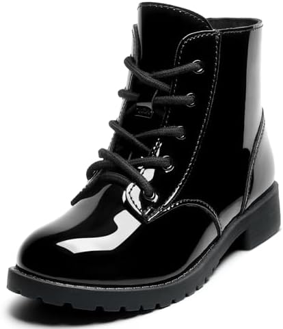 Girls Ankle Boots Lace Up Side Zipper Combat Shoes for Toddler/Little Kid/Big Kid