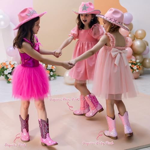 Girls Cowgirl Boots Unisex-Child Mid Calf Glitter Toddler Cowboy Boot Little Big Kids Western Riding Shoes