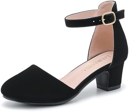 Girls Dress Shoes Closed Toe Chunky High Heels Ankle Strap Wedding Party Pump Shoes