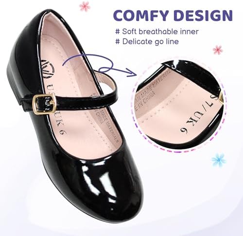 Girls Dress Shoes-Mary Jane Shoes For Girls Low Heel Princess Hook And Loop Dress Shoes Party Wedding Flats For Little/Big Kids