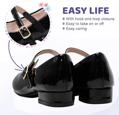 Girls Dress Shoes-Mary Jane Shoes For Girls Low Heel Princess Hook And Loop Dress Shoes Party Wedding Flats For Little/Big Kids