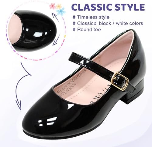 Girls Dress Shoes-Mary Jane Shoes For Girls Low Heel Princess Hook And Loop Dress Shoes Party Wedding Flats For Little/Big Kids