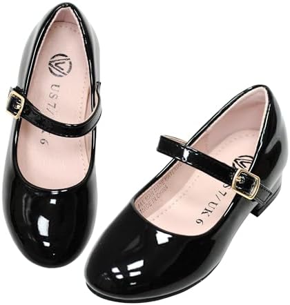 Girls Dress Shoes-Mary Jane Shoes for Girls Low Heel Princess Hook and Loop Dress Shoes Party Wedding Flats for Little/Big Kids