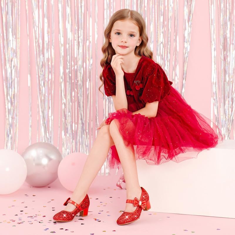 Girls Dress Shoes With Bow Mary Jane Princess Shoes Flower Girl High Heels For Toddler Little Big Kids Wedding Party Birthday