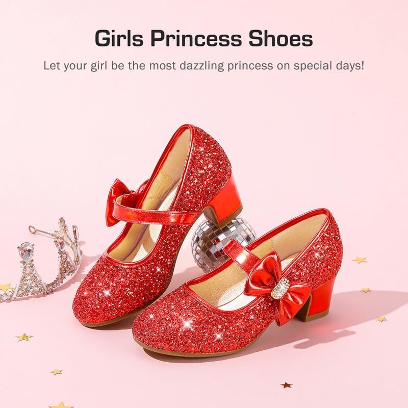 Girls Dress Shoes With Bow Mary Jane Princess Shoes Flower Girl High Heels For Toddler Little Big Kids Wedding Party Birthday