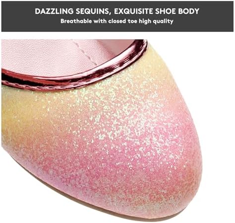 Girls Dress Shoes With Heels - Sparkly Sequins Closed Toe Sandals For Wedding Party Flower Girl (Toddler/Little/Big Kids)