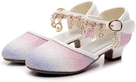 Girls Dress Shoes with Heels - Sparkly Sequins Closed Toe Sandals for Wedding Party Flower Girl (Toddler/Little/Big Kids)