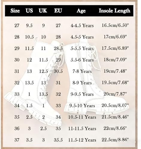Girls Lace Up Riding Boots Mid Calf Combat Boots Fashion Waterproof PU Leather Side Zipper Punk Goth Boot 4-12 Years