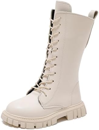 Girls Lace Up Riding Boots Mid Calf Combat Boots PU Leather Side Zipper Punk Goth Boot 4-11 Years