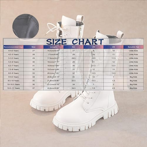 Girls Lace Up Riding Boots Mid Calf Combat Boots PU Leather Side Zipper Punk Goth Boot 4-11 Years