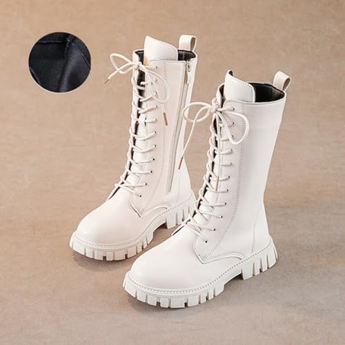 Girls Lace Up Riding Boots Mid Calf Combat Boots PU Leather Side Zipper Punk Goth Boot 4-11 Years