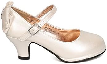 Girls Patent Leatherette Back Bow Tie Mary Jane Kiddie Heel GB48 - Ivory (Size: Big Kid 4)