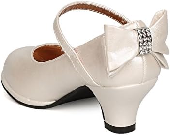 Girls Patent Leatherette Back Bow Tie Mary Jane Kiddie Heel GB48 - Ivory (Size: Big Kid 4)