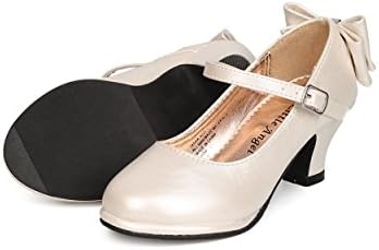 Girls Patent Leatherette Back Bow Tie Mary Jane Kiddie Heel GB48 - Ivory (Size: Big Kid 4)