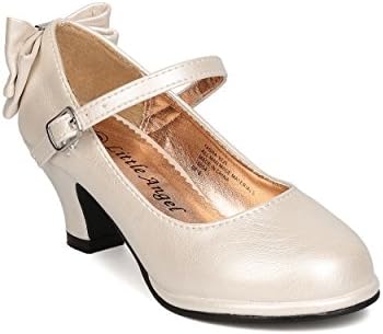Girls Patent Leatherette Back Bow Tie Mary Jane Kiddie Heel GB48 - Ivory (Size: Big Kid 4)