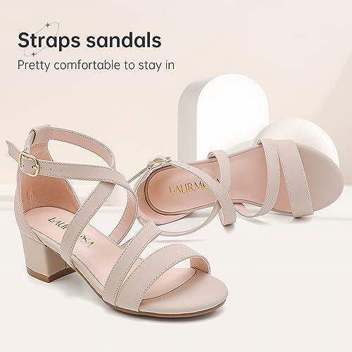 Girls Sandals Chunky High Heel Strappy Open Toe Ankle Strap Dress Shoes For Little Big Kids In Wedding Party