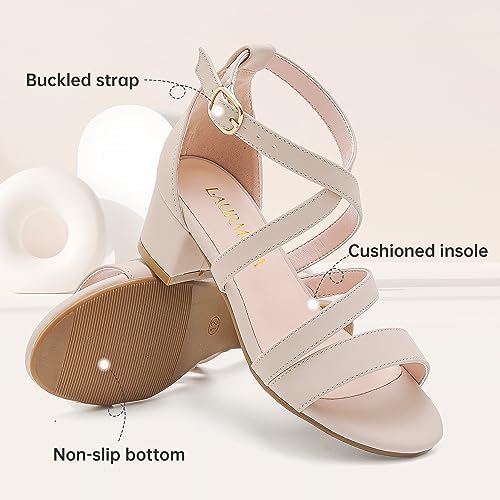 Girls Sandals Chunky High Heel Strappy Open Toe Ankle Strap Dress Shoes For Little Big Kids In Wedding Party