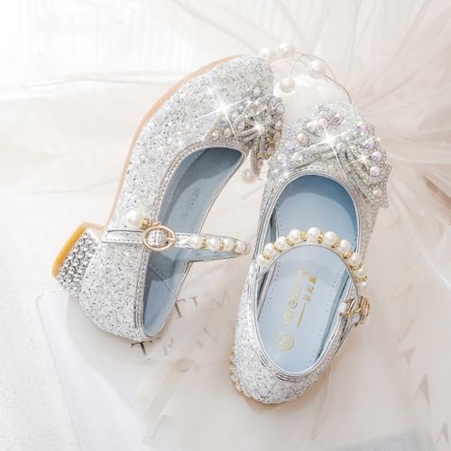 Girls Sparkly Low Heel Dress Shoes Glitter Flower Mary Jane Princess Shoe Party Wedding Prom Footwear For Toddler/Little Kids
