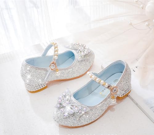 Girls Sparkly Low Heel Dress Shoes Glitter Flower Mary Jane Princess Shoe Party Wedding Prom Footwear For Toddler/Little Kids