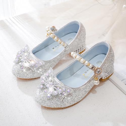Girls Sparkly Low Heel Dress Shoes Glitter Flower Mary Jane Princess Shoe Party Wedding Prom Footwear For Toddler/Little Kids