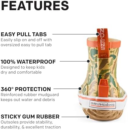 Grundéns Kid's Guppy Rain Boots - Lightweight Rubber Waterproof Kids And Toddlers Shoes Easy-On Loop Girls Rain Boots And Boys Rain Boots