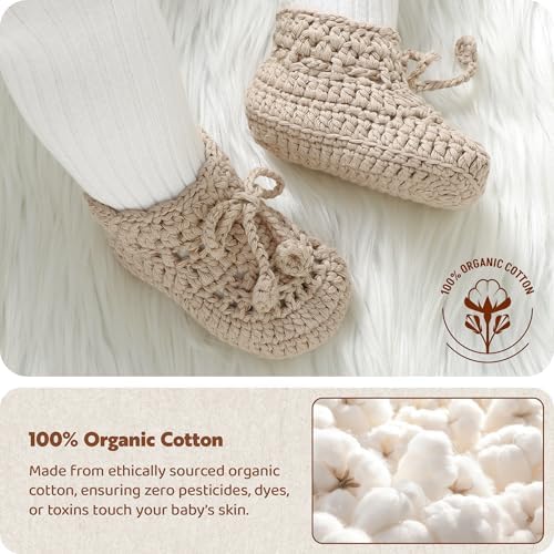 Hadetoto Baby Booties Hand Crochet Knit Cotton Bootie Soft Cozy Warm Socks Shoes Newborn First Walkers For Infant Boy Girl