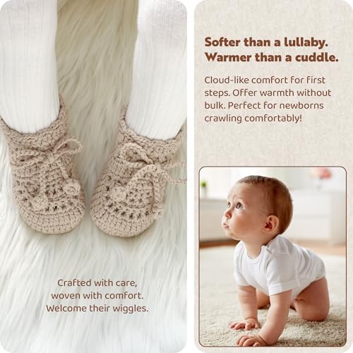 Hadetoto Baby Booties Hand Crochet Knit Cotton Bootie Soft Cozy Warm Socks Shoes Newborn First Walkers For Infant Boy Girl