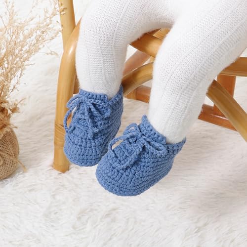 Hadetoto Baby Booties Newborn Cotton Knit Shoes Hand Crochet Soft First Walking Cozy Sneaker For Infant Boys Girls