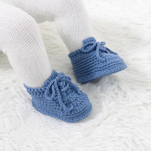 Hadetoto Baby Booties Newborn Cotton Knit Shoes Hand Crochet Soft First Walking Cozy Sneaker For Infant Boys Girls