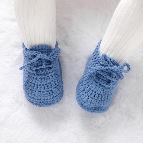 Hadetoto Baby Booties Newborn Cotton Knit Shoes Hand Crochet Soft First Walking Cozy Sneaker For Infant Boys Girls