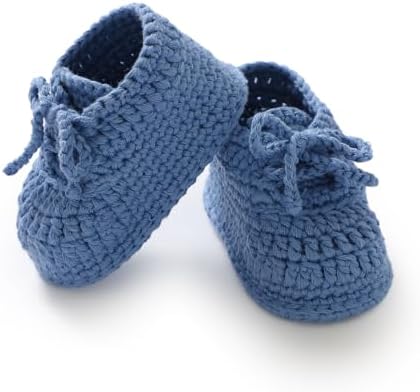 Hadetoto Baby Booties Newborn Cotton Knit Shoes Hand Crochet Soft First Walking Cozy Sneaker for Infant Boys Girls
