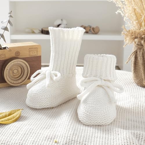 Hadetoto Baby Booties Newborn First Walkers Cozy Shoes Warm Knit Soft Booties For Toddler Infant Boy Girl