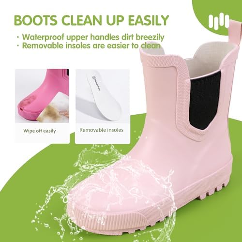 Hehainom Toddler Kids Rain Boots For Girls Boys Waterproof Rainboots Easy-on Light Weight Chelsea Rain Shoes