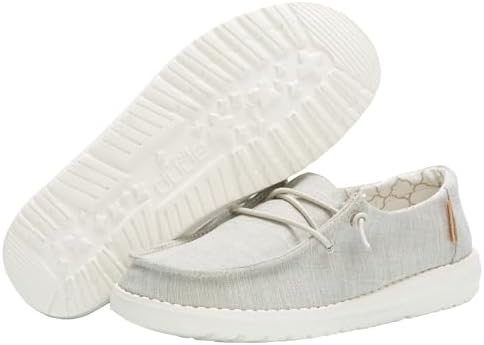 Hey Dude Girl's Wendy Youth Linen Grey Multiple Girl’s Shoes Girl’s Lace Up Loafers Comfortable & Light-Weight