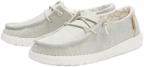 Hey Dude Girl's Wendy Youth Linen Grey Multiple Girl’s Shoes Girl’s Lace Up Loafers Comfortable & Light-Weight