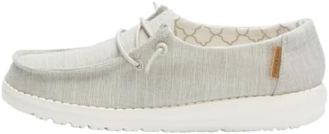 Hey Dude Girl's Wendy Youth Linen Grey Multiple Girl’s Shoes Girl’s Lace Up Loafers Comfortable & Light-Weight