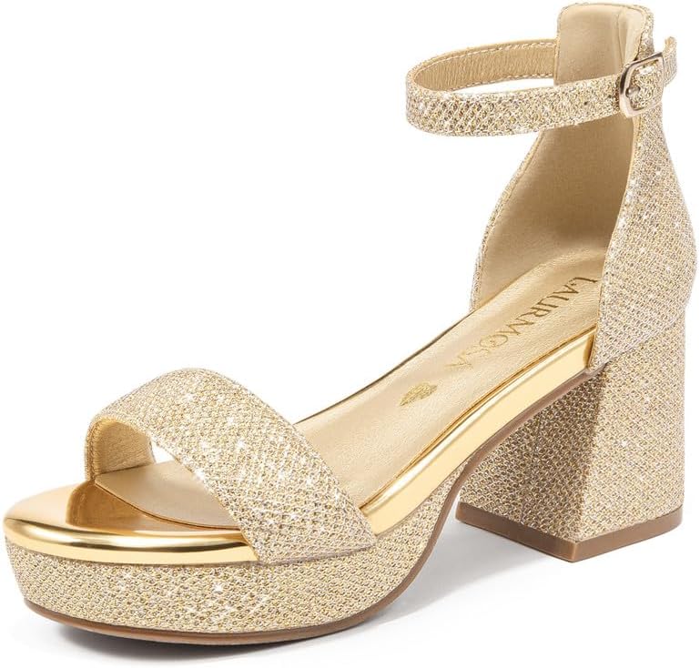 High Heels for Kids Sandals Big Girls Dress Shoes Flower Girl Shoes for Wedding Party Pageant Round Open Toe Ankle Strap Dress Sandals Platform Heels Chunky Pumps for Little Big Kids