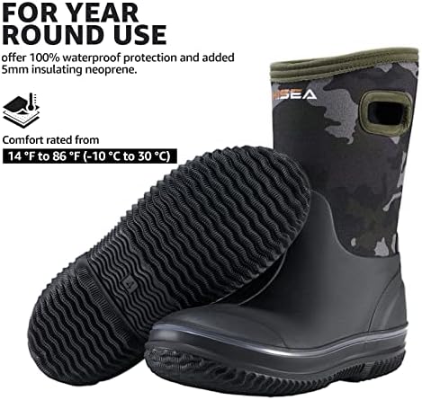 HISEA Kids Rain Boots For Boys Girls Waterproof Insulated Rubber Neoprene Boots Seamless Outdoor Rainboot With Handles All Weather Mud Boots For Rain Water Snow And Winter (Little Kid/Big Kid)