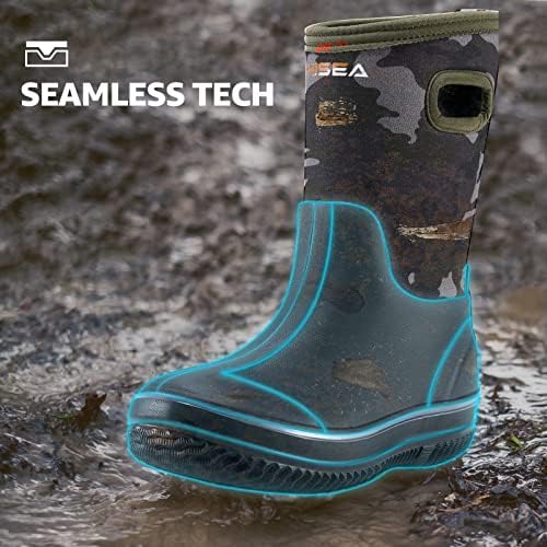 HISEA Kids Rain Boots For Boys Girls Waterproof Insulated Rubber Neoprene Boots Seamless Outdoor Rainboot With Handles All Weather Mud Boots For Rain Water Snow And Winter (Little Kid/Big Kid)
