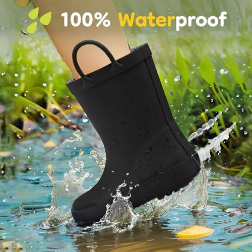HISEA Rubber Rain Boots For Toddlers And Kids Boys Girls Lightwight Waterproof With Easy-on Handle