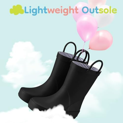 HISEA Rubber Rain Boots For Toddlers And Kids Boys Girls Lightwight Waterproof With Easy-on Handle
