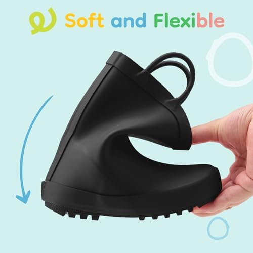 HISEA Rubber Rain Boots For Toddlers And Kids Boys Girls Lightwight Waterproof With Easy-on Handle