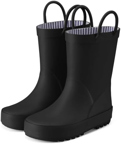HISEA Rubber Rain Boots for Toddlers and Kids Boys Girls Lightwight Waterproof with Easy-on Handle