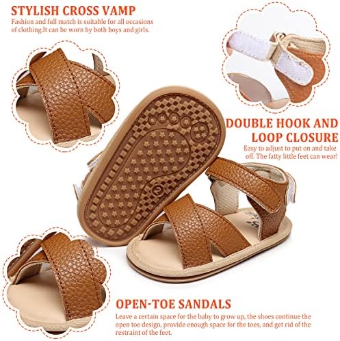 HONGTEYA Baby Girls Boys Sandals 0-24 Months Toddler Summer Baby Shoes Non-Slip Rubber Sole Newborn Infant Walking Shoes Open Toe With Hook And Loop Indoor Outdoor
