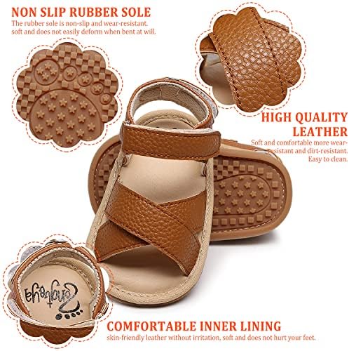 HONGTEYA Baby Girls Boys Sandals 0-24 Months Toddler Summer Baby Shoes Non-Slip Rubber Sole Newborn Infant Walking Shoes Open Toe With Hook And Loop Indoor Outdoor